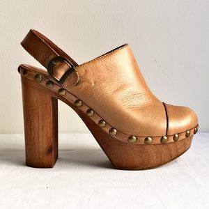 WOODIES X JEFFREY CAMPBELL 100% GENUINE LEATHER CHUNKY PLATFORM WOODEN CLOGS